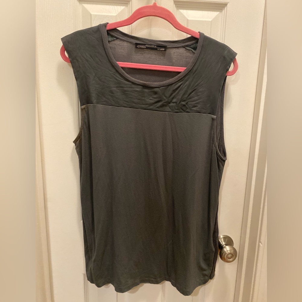 All Saints “Mabel” Cotton and Leather Grey Tank Size Large